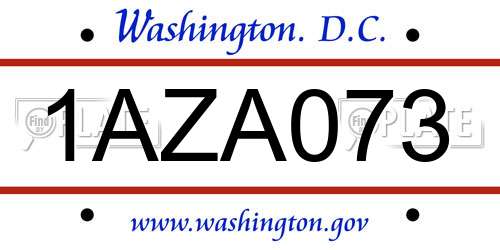 1AZA073 District Of Columbia License Plate