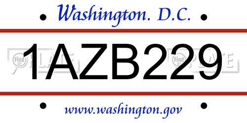 1AZB229 District Of Columbia License Plate