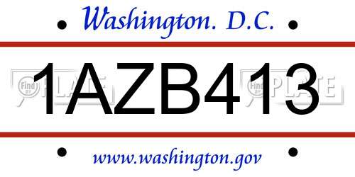 1AZB413 District Of Columbia License Plate