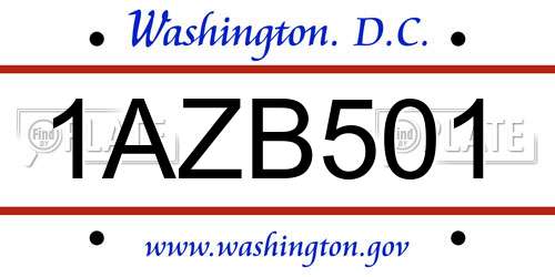 1AZB501 District Of Columbia License Plate