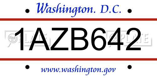 1AZB642 District Of Columbia License Plate