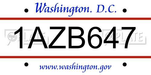 1AZB647 District Of Columbia License Plate