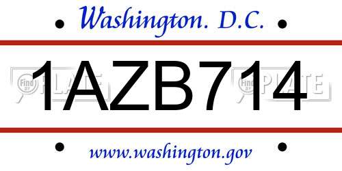 1AZB714 District Of Columbia License Plate