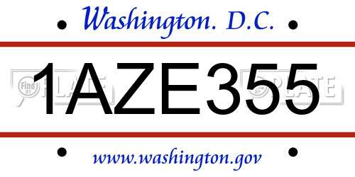 1AZE355 District Of Columbia License Plate