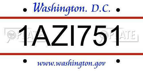1AZI751 District Of Columbia License Plate