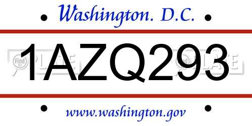 1AZQ293 District Of Columbia License Plate
