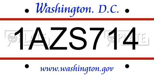 1AZS714 District Of Columbia License Plate