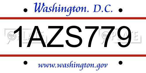 1AZS779 District Of Columbia License Plate