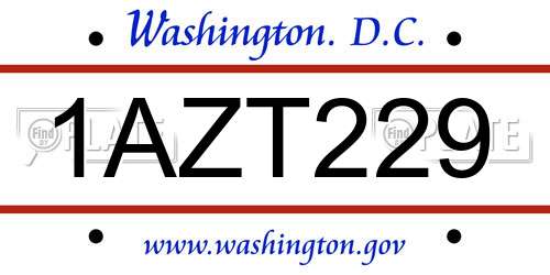 1AZT229 District Of Columbia License Plate