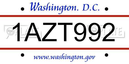 1AZT992 District Of Columbia License Plate