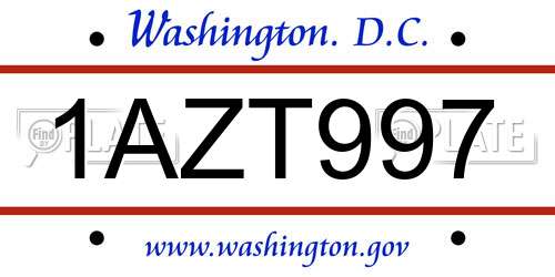1AZT997 District Of Columbia License Plate