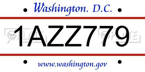 1AZZ779 District Of Columbia License Plate