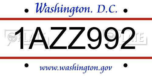 1AZZ992 District Of Columbia License Plate