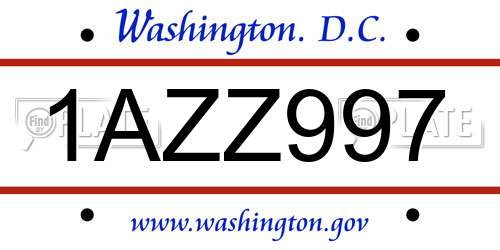 1AZZ997 District Of Columbia License Plate