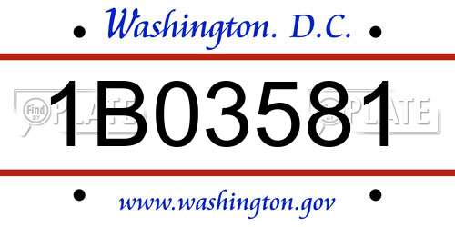 1B03581 District Of Columbia License Plate