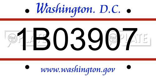 1B03907 District Of Columbia License Plate