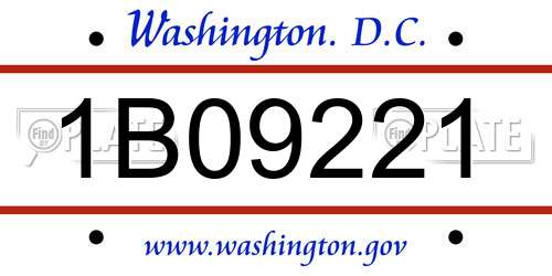 1B09221 District Of Columbia License Plate