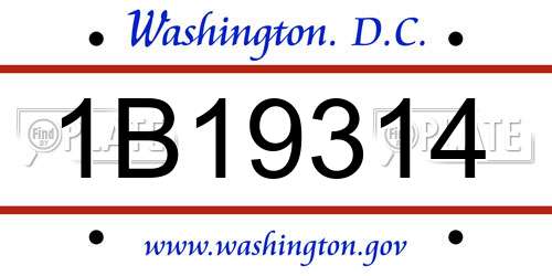 1B19314 District Of Columbia License Plate