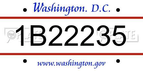1B22235 District Of Columbia License Plate
