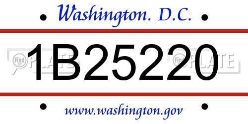 1B25220 District Of Columbia License Plate