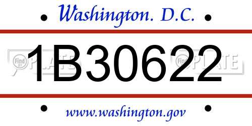 1B30622 District Of Columbia License Plate