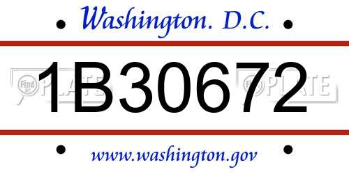 1B30672 District Of Columbia License Plate