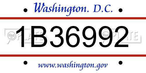 1B36992 District Of Columbia License Plate