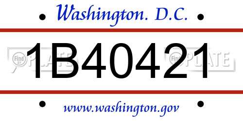 1B40421 District Of Columbia License Plate