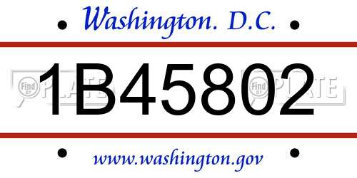 1B45802 District Of Columbia License Plate
