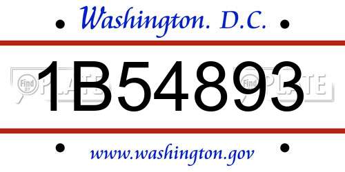 1B54893 District Of Columbia License Plate