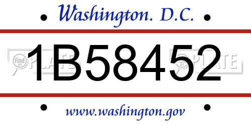1B58452 District Of Columbia License Plate