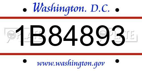1B84893 District Of Columbia License Plate