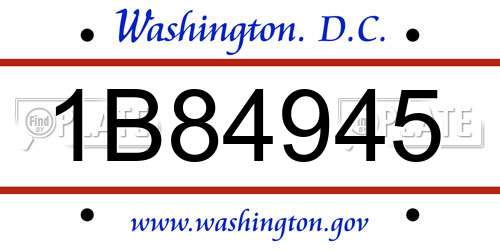 1B84945 District Of Columbia License Plate