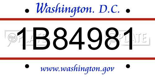 1B84981 District Of Columbia License Plate