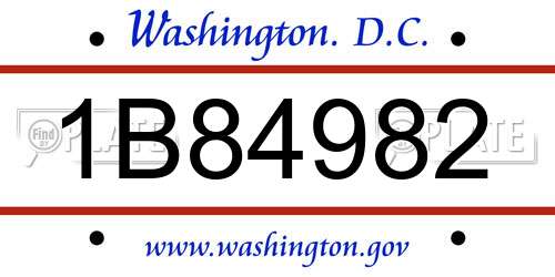 1B84982 District Of Columbia License Plate