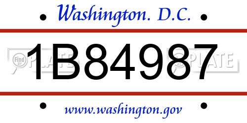 1B84987 District Of Columbia License Plate