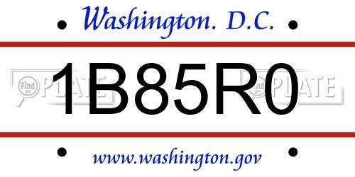 1B85R0 District Of Columbia License Plate