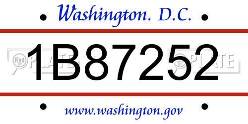 1B87252 District Of Columbia License Plate