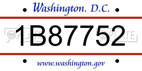 1B87752 District Of Columbia License Plate