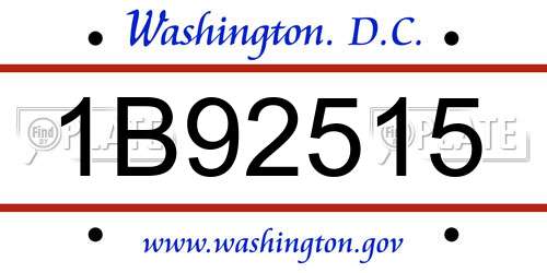1B92515 District Of Columbia License Plate