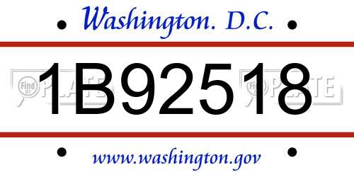 1B92518 District Of Columbia License Plate