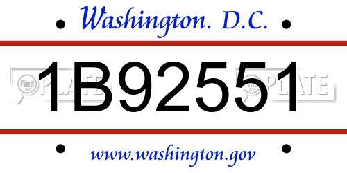 1B92551 District Of Columbia License Plate