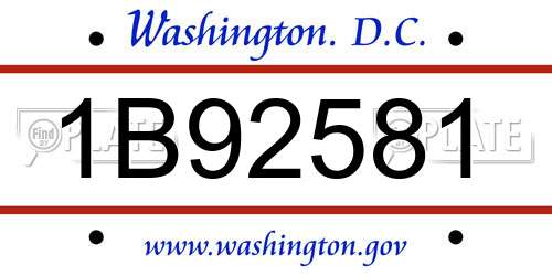 1B92581 District Of Columbia License Plate