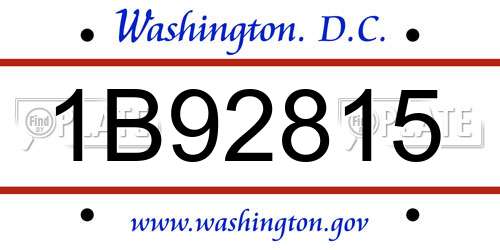 1B92815 District Of Columbia License Plate