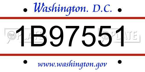 1B97551 District Of Columbia License Plate