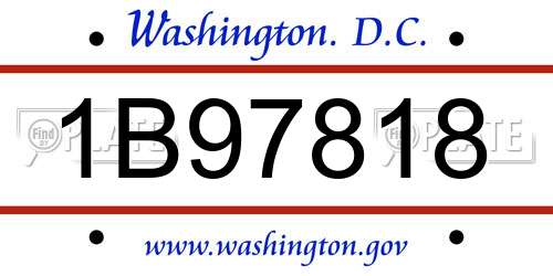 1B97818 District Of Columbia License Plate