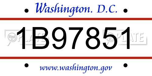 1B97851 District Of Columbia License Plate