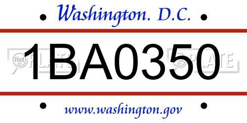 1BA0350 District Of Columbia License Plate