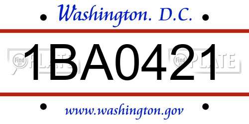 1BA0421 District Of Columbia License Plate