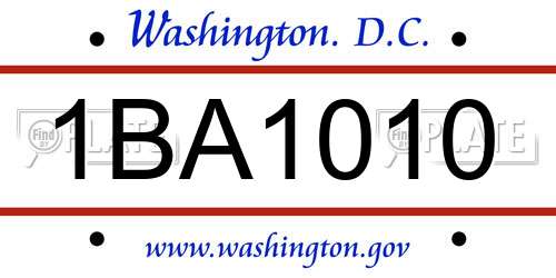 1BA1010 District Of Columbia License Plate